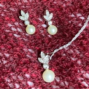 Pearl & Cubic Zirconia Earrings and Pendant Necklace